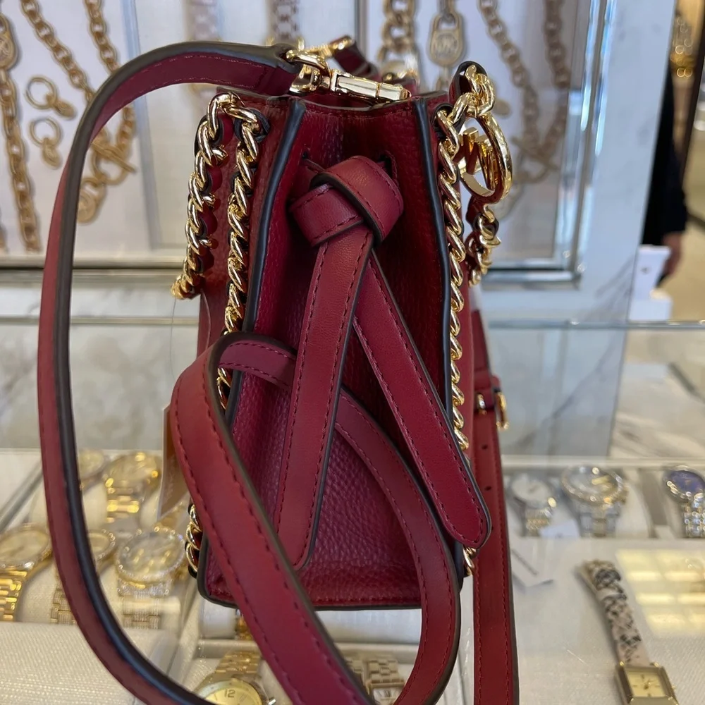 MICHAEL KORS Mina Small Chain Crossbody XBody Bag Belt Chain Inlay  Cherry  NWT